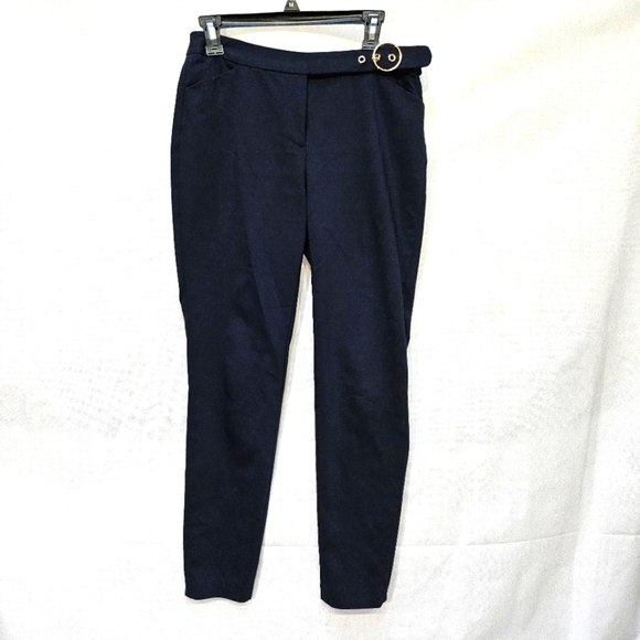 Ivanka Trump Skinny Ankle Navy Blue Trousers With Accent Belt Size 6 - Picture 1 of 8